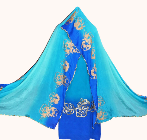 Firoji and Blue Double Dye Full Suit With Chinon Chiffon Double Dye Dupatta