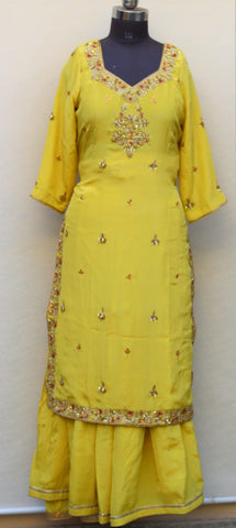 Lemon Yellow Full Suit With Organza Tie Dye Dupatta