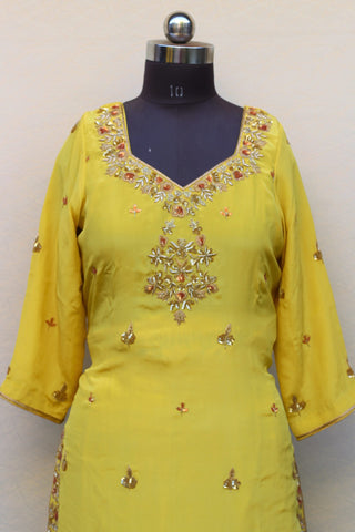 Lemon Yellow Full Suit With Organza Tie Dye Dupatta