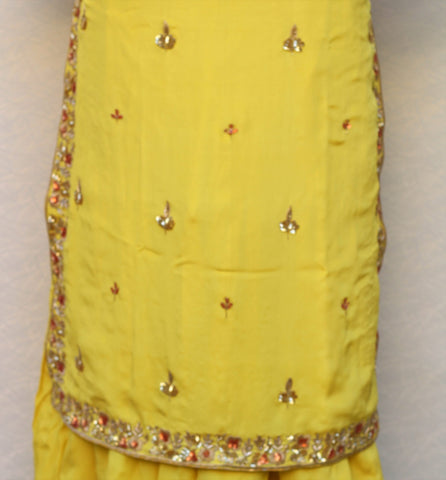 Lemon Yellow Full Suit With Organza Tie Dye Dupatta