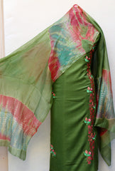 Mehndi Green Full Suit With Chanderi Kota Tie Dye Dupatta