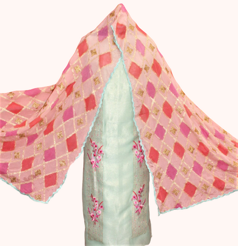 Light Sky Full Suit With Chinon Chiffon Tie Dye Dupatta