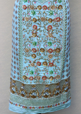 Light Sky Full Suit With Same Colour/Gajari Peach Dupatta