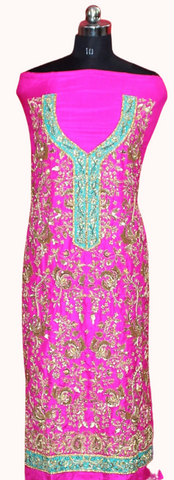 Hot Pink Full Suit With Same Colour/Sea Green Dupatta