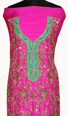 Hot Pink Full Suit With Same Colour/Sea Green Dupatta