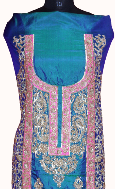 Peacock Colour Full Suit With Pink/Peacock Dupatta