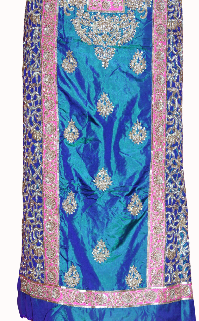 Peacock Colour Full Suit With Pink/Peacock Dupatta