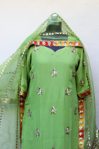 Mehndi Green Garara Suit With Organza Dupatta