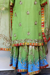 Mehndi Green Garara Suit With Organza Dupatta