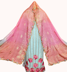 Light Firoji Full Suit With Tabbi Silk Tie Dye Dupatta