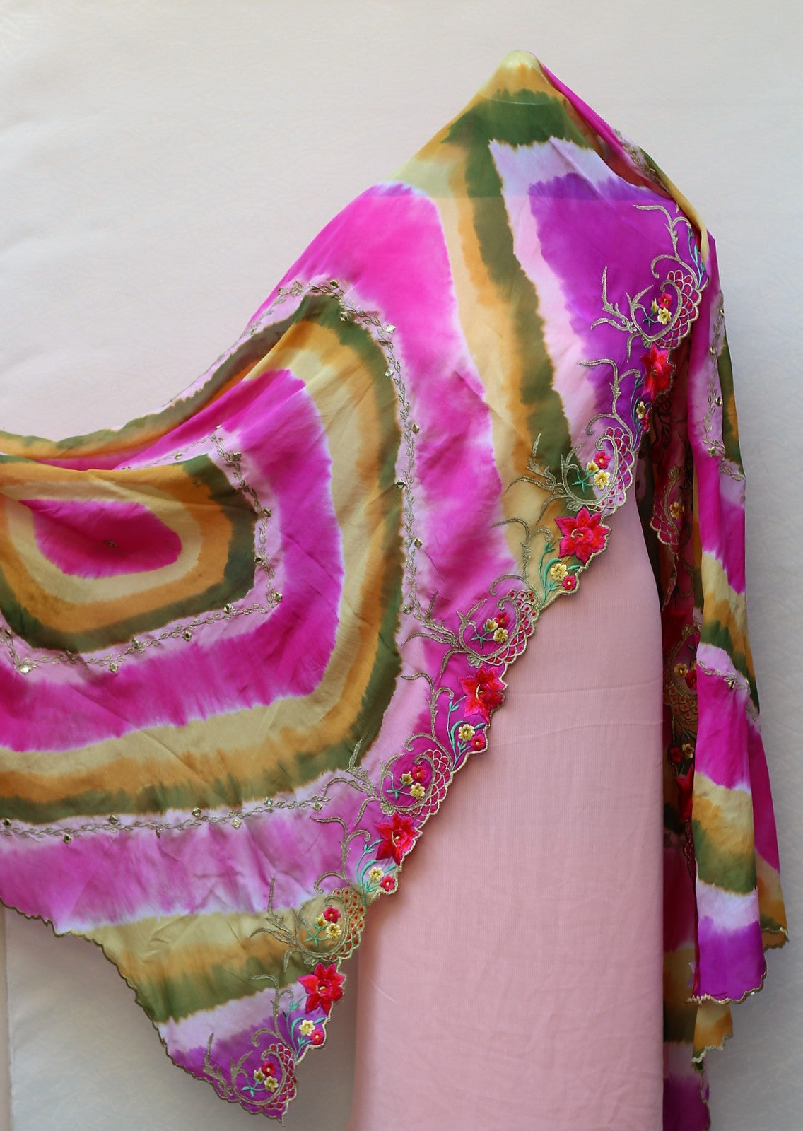 Pink Tie Dye Chinon Chiffon Dupatta