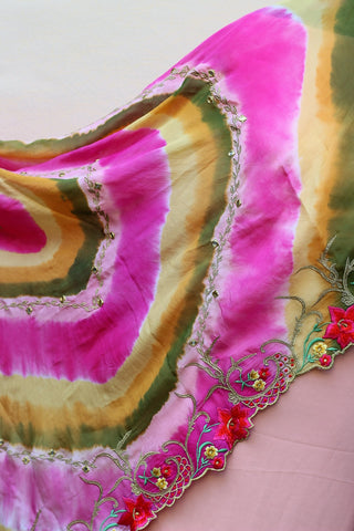 Pink Tie Dye Chinon Chiffon Dupatta