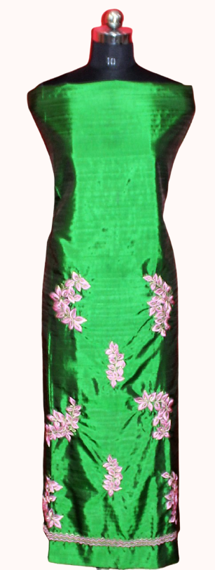 Green Full Suit With Lavender Georgette Chiffon and Net Mix Dupatta