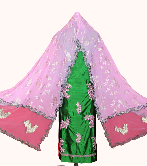 Green Full Suit With Lavender Georgette Chiffon and Net Mix Dupatta