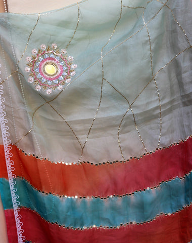 Sea Green Tie Dye Organza Hand Work Dupatta
