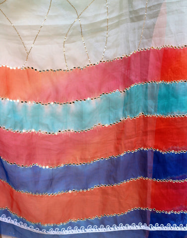 Sea Green Tie Dye Organza Hand Work Dupatta