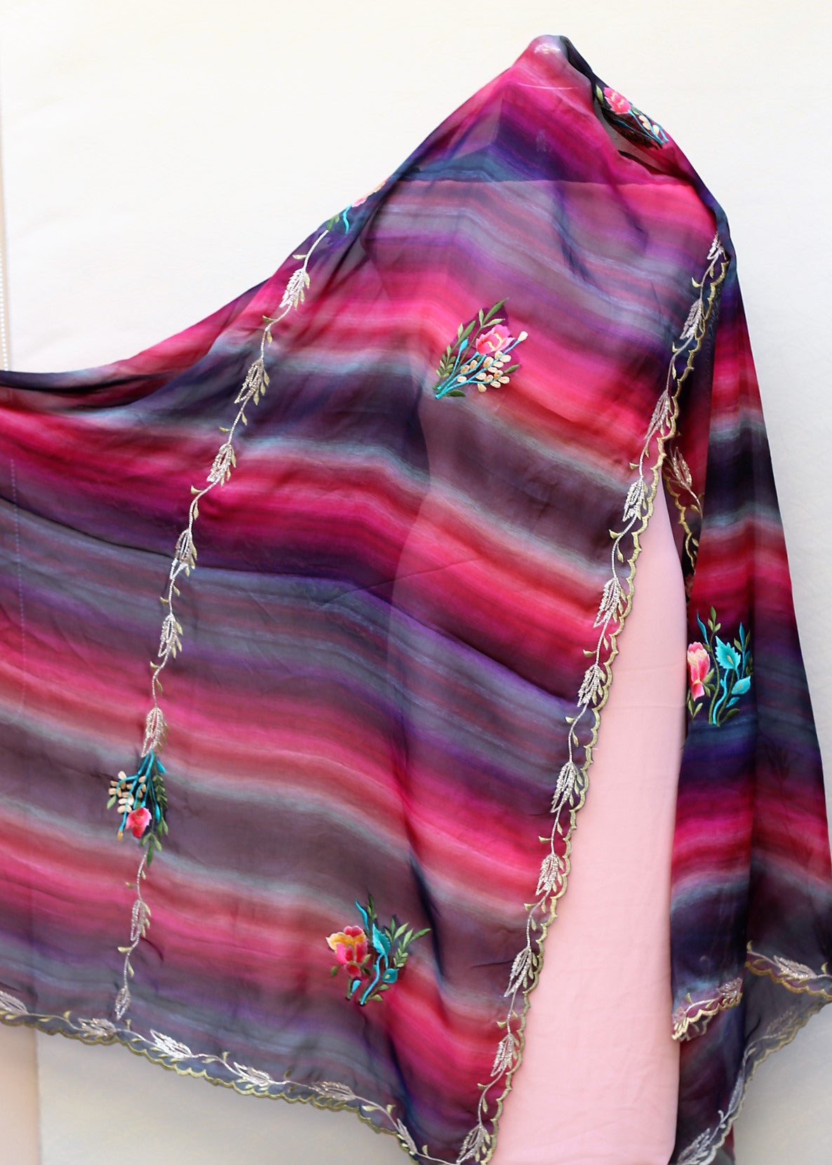 Wine Tie Dye Organza Dupatta