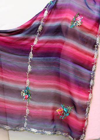Wine Tie Dye Organza Dupatta