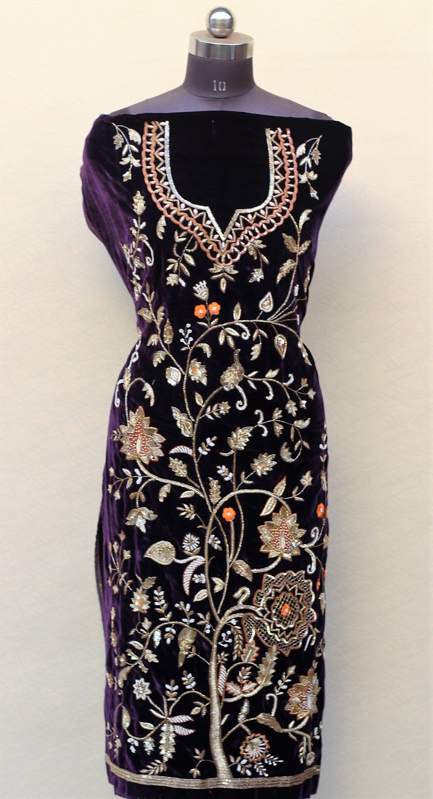 Purple Wine Velvet Full Suit With Same Colour Dupatta