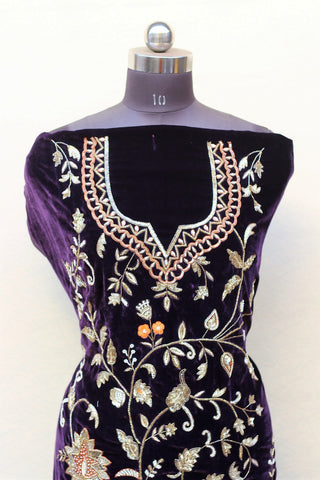 Purple Wine Velvet Full Suit With Same Colour Dupatta