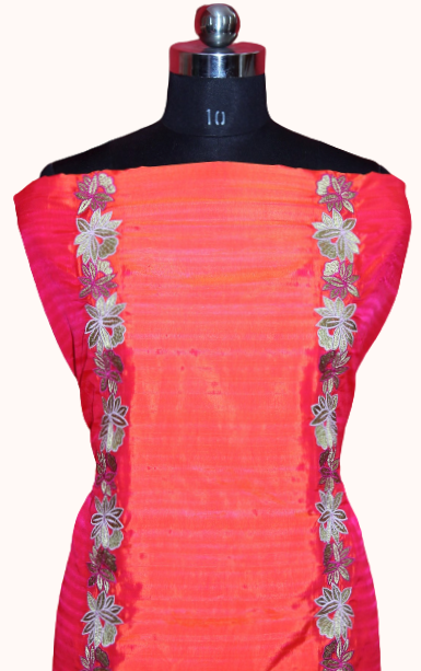 Orange Full Suit With Pink Tabbi Silk Dupatta