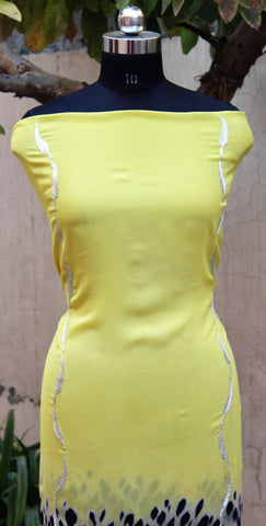 Yellow Tie and Dye Full Suit With Peach Tabbi Silk Dupatta