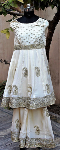 Cream Colour Dress With Wine Velvet Shawl
