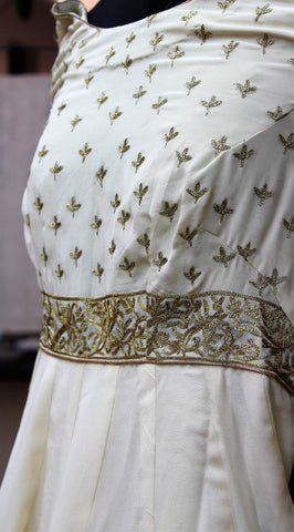 Cream Colour Dress With Wine Velvet Shawl