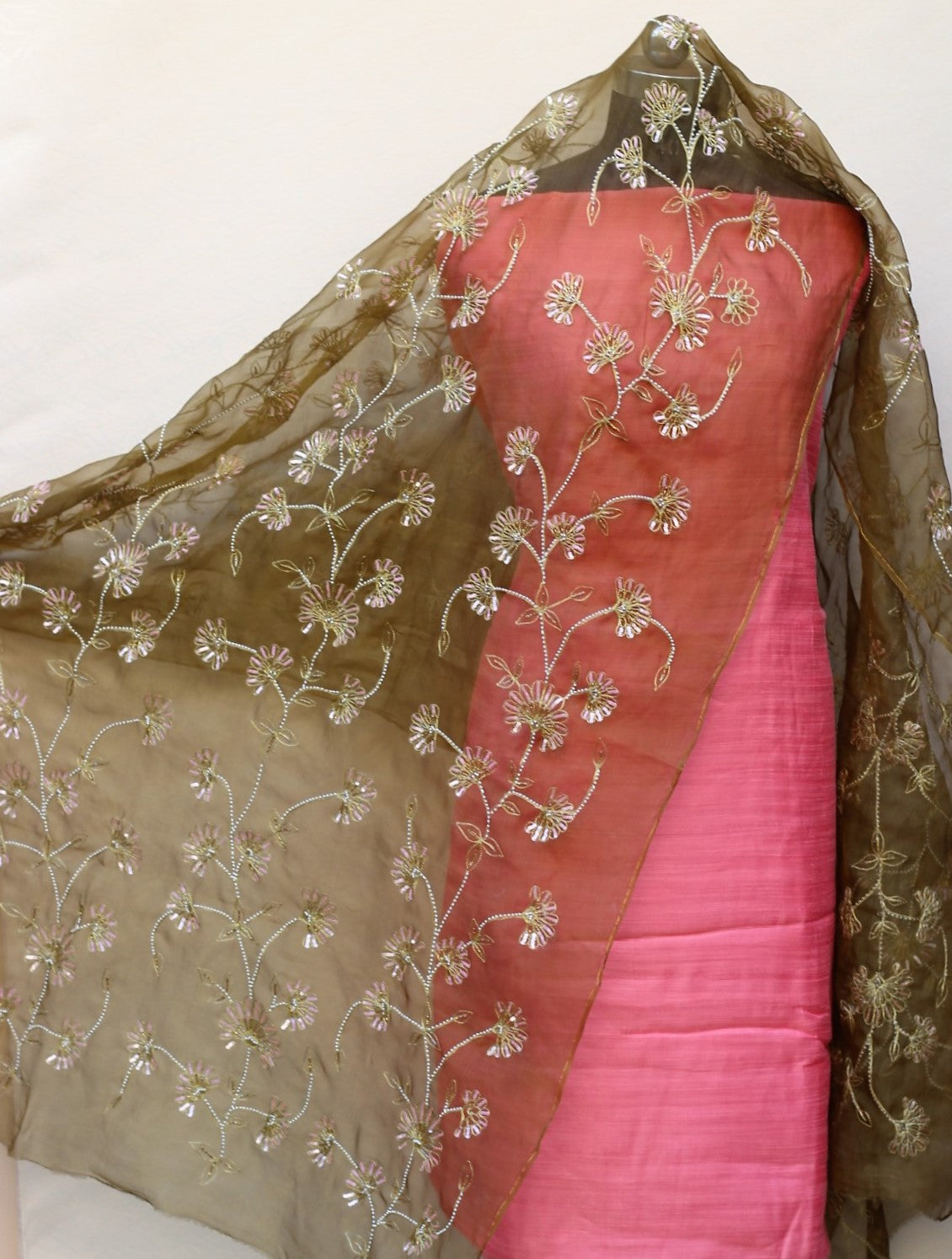 Brownish Mehndi Colour Organza Dupatta