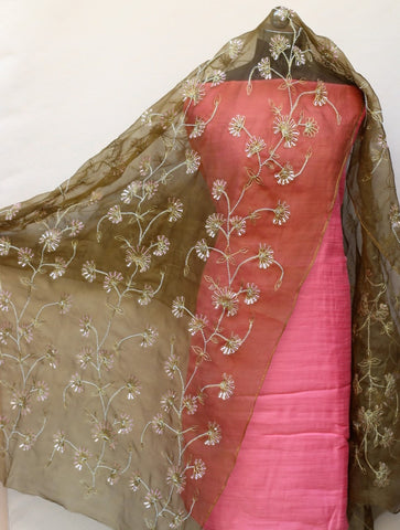 Brownish Mehndi Colour Organza Dupatta