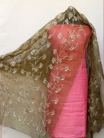 Brownish Mehndi Colour Organza Dupatta