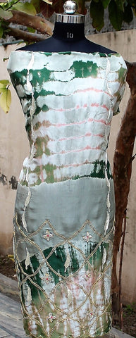 Greay Tie and Dye Full Suit With Pink Dupatta