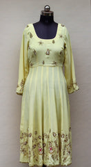 Lemon Yellow Full Dress With Organza Dupatta