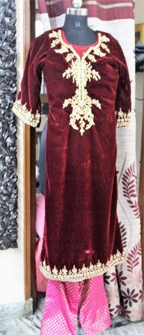 Maroon and Pink Full Suit With Net Dupatta