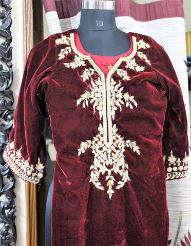 Maroon and Pink Full Suit With Net Dupatta