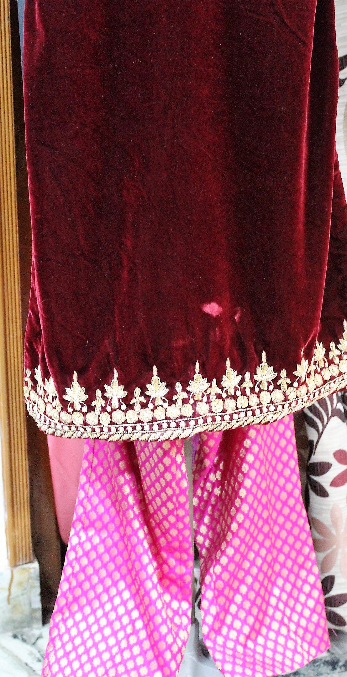 Maroon and Pink Full Suit With Net Dupatta
