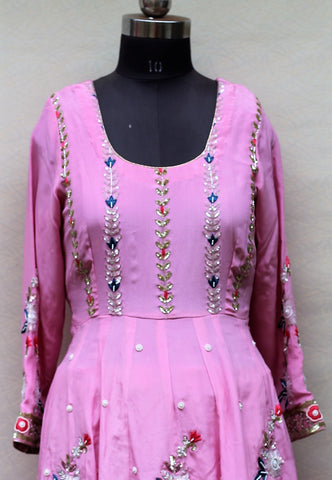 Pink Full Suit With Organza Dupatta