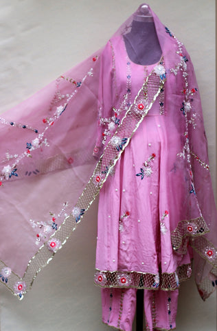 Pink Full Suit With Organza Dupatta