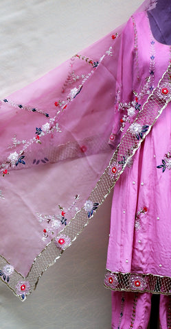 Pink Full Suit With Organza Dupatta