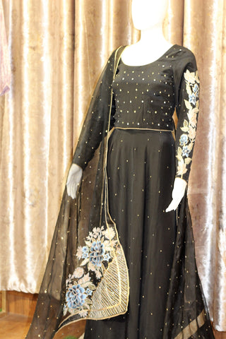 Black Lehenga Choli With Organza Dupatta