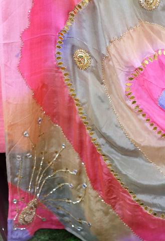 Tie and Dye Chinon Chiffon Hand Work Dupatta