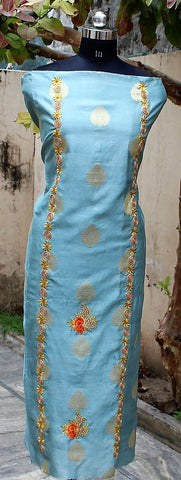 Blueish Gray Full Suit With Lemon Green Dupatta