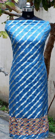 Blue Full Suit With Peach Net Dupatta