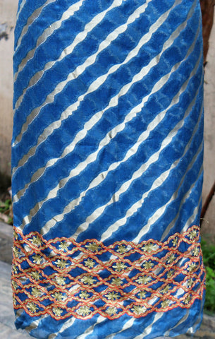 Blue Full Suit With Peach Net Dupatta