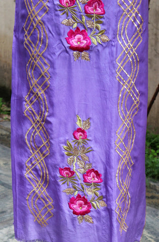 Purple Full Suit With Pink Tabbi Silk Dupatta