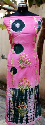 Pink Tie Dye Full Suit With Mustard Georgette Dupatta