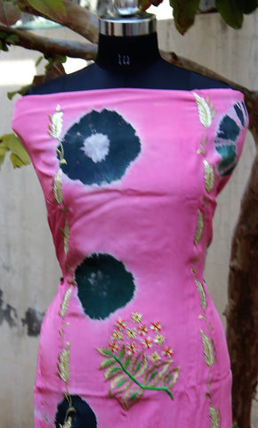 Pink Tie Dye Full Suit With Mustard Georgette Dupatta