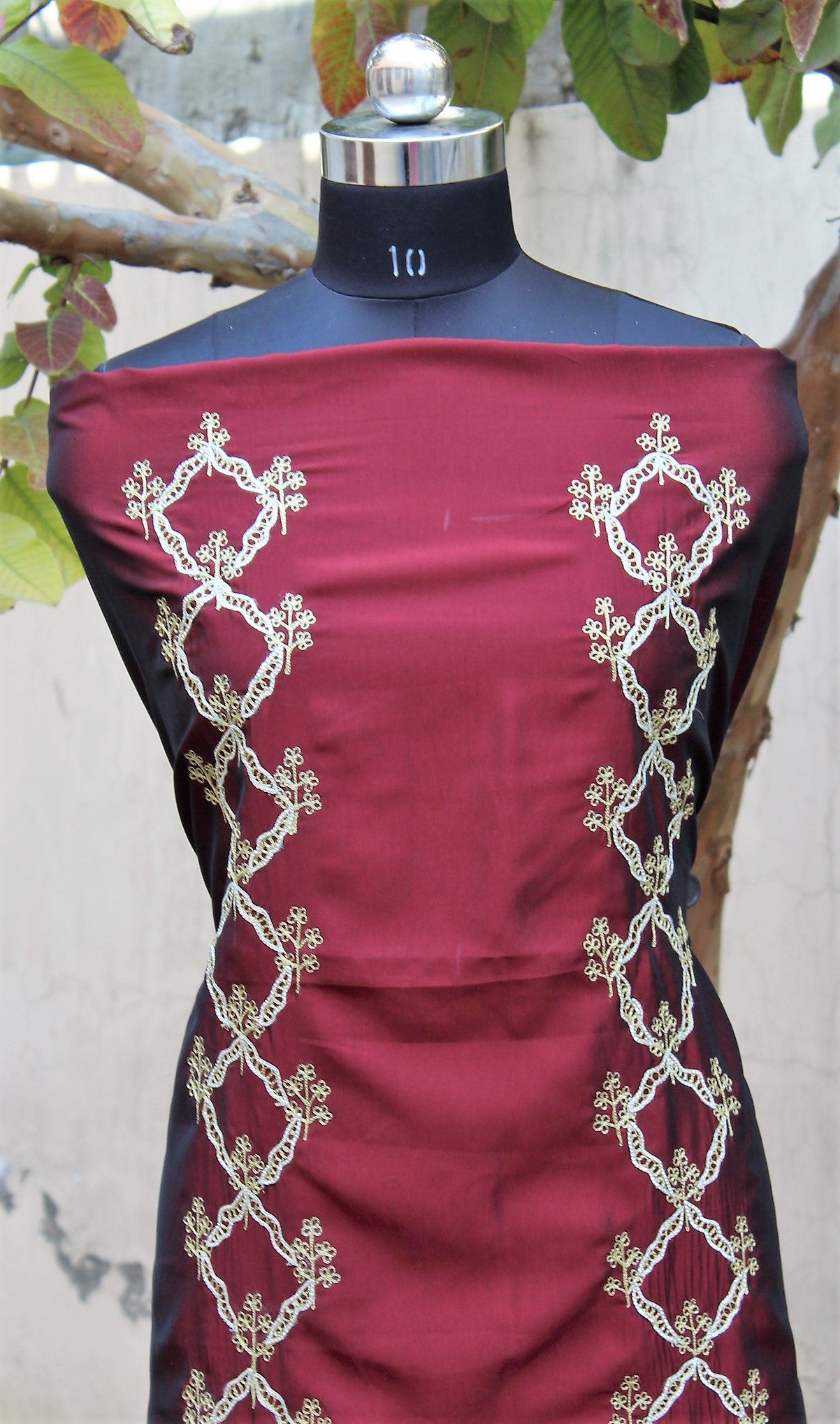 Maroon Full Suit With Blueish Greay Dupatta