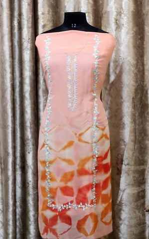 Peach Tie Dye Full Suit With Organza Tie Dye Dupatta
