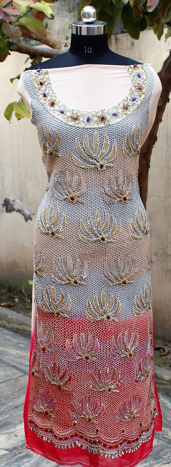 Double Dye Full Suit With Red Dupatta